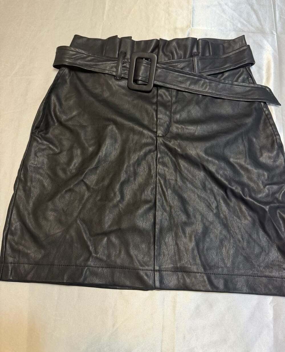 Ci Sono Black Faux Leather Belted Mini Skirt S